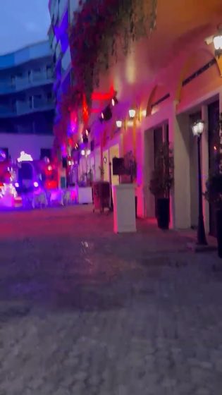 夜のストリートを染める紫の照明